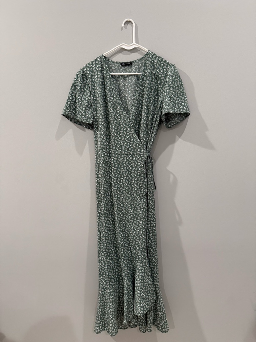 Wrap Midi Dress in Sage Green Floral